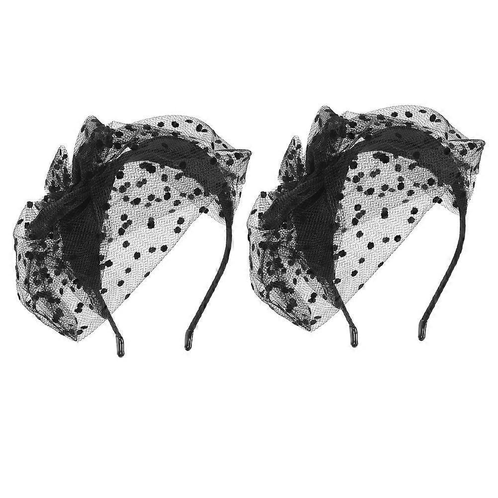 Black Mesh Veil Hat for Decoration Use Featuring 2Pcs Headband