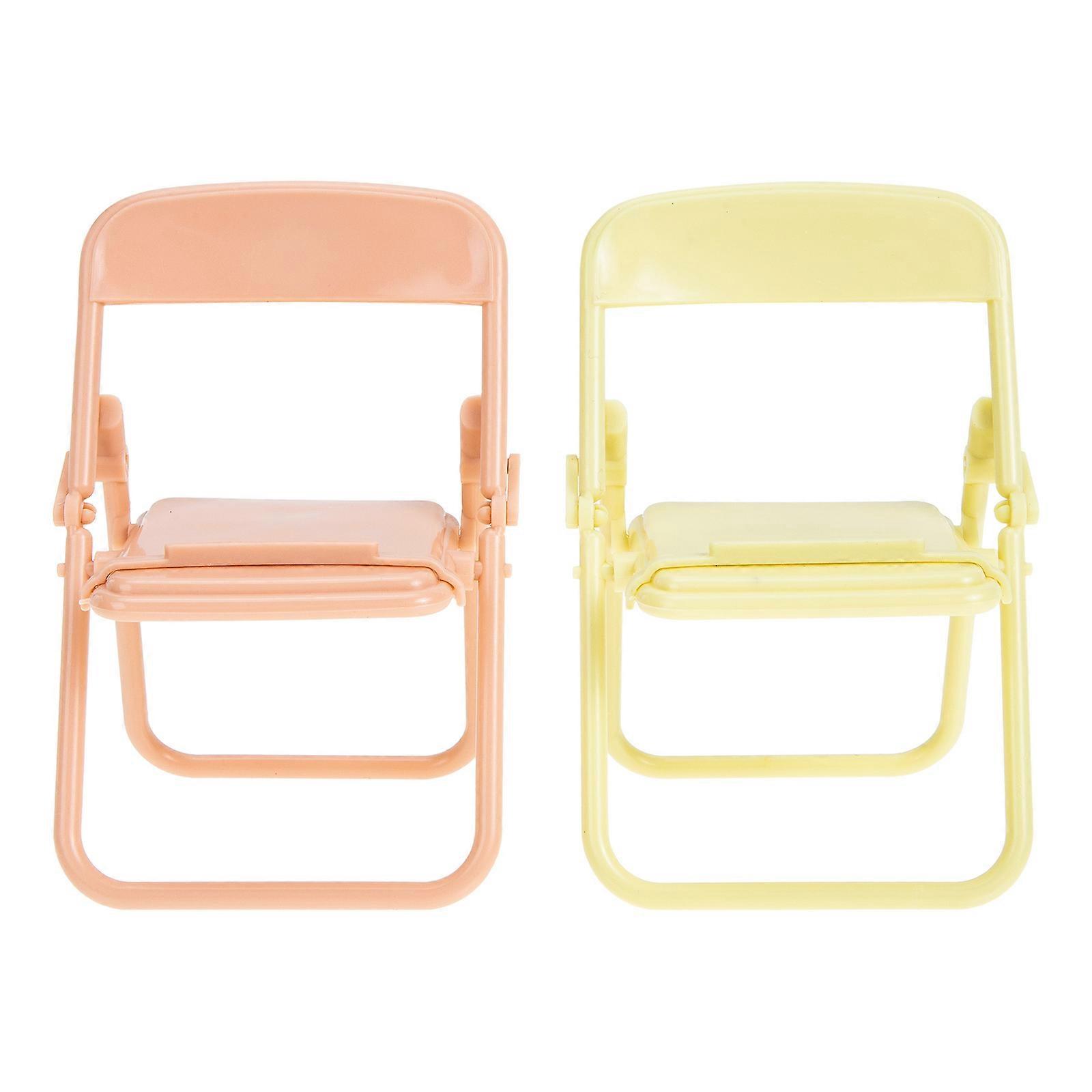 Mini Toy Folding Chairs Portable Storage Friendly Dollhouse Accessories Peach Pink 11x6.5cm Collapsible 2Pcs