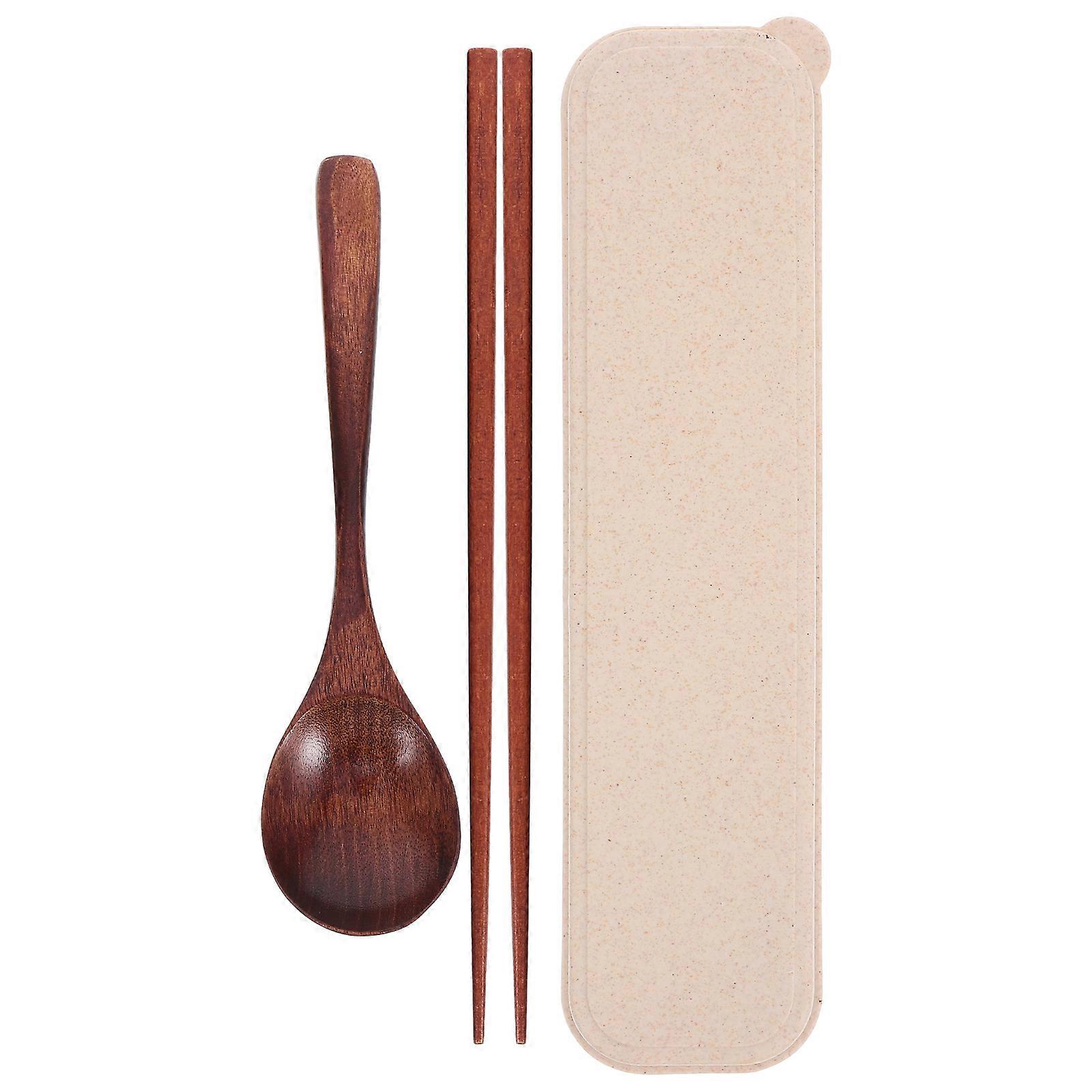 Utensil Sets For Lunch Wooden Spoon Chopstick Set Tableware Portable Reusable Eating Brown 1Set