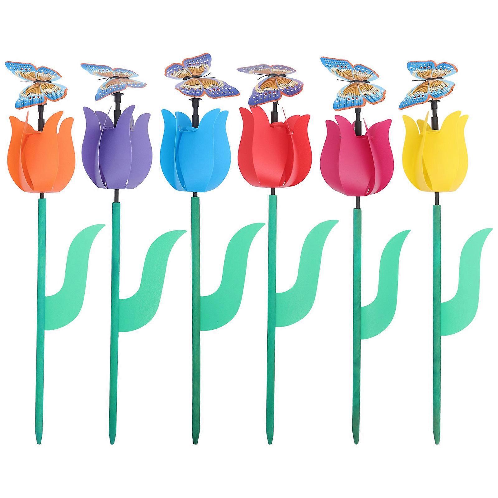 Tulip Windmill Garden Ornament Plastic Material 43x8cm Party Decoration 6Pcs