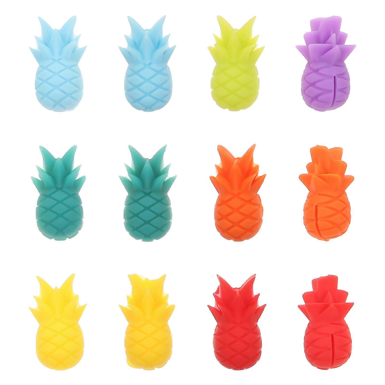12Pcs Pineapple Shaped Silicone Drink Wine Glass Markers Assorted Colors
