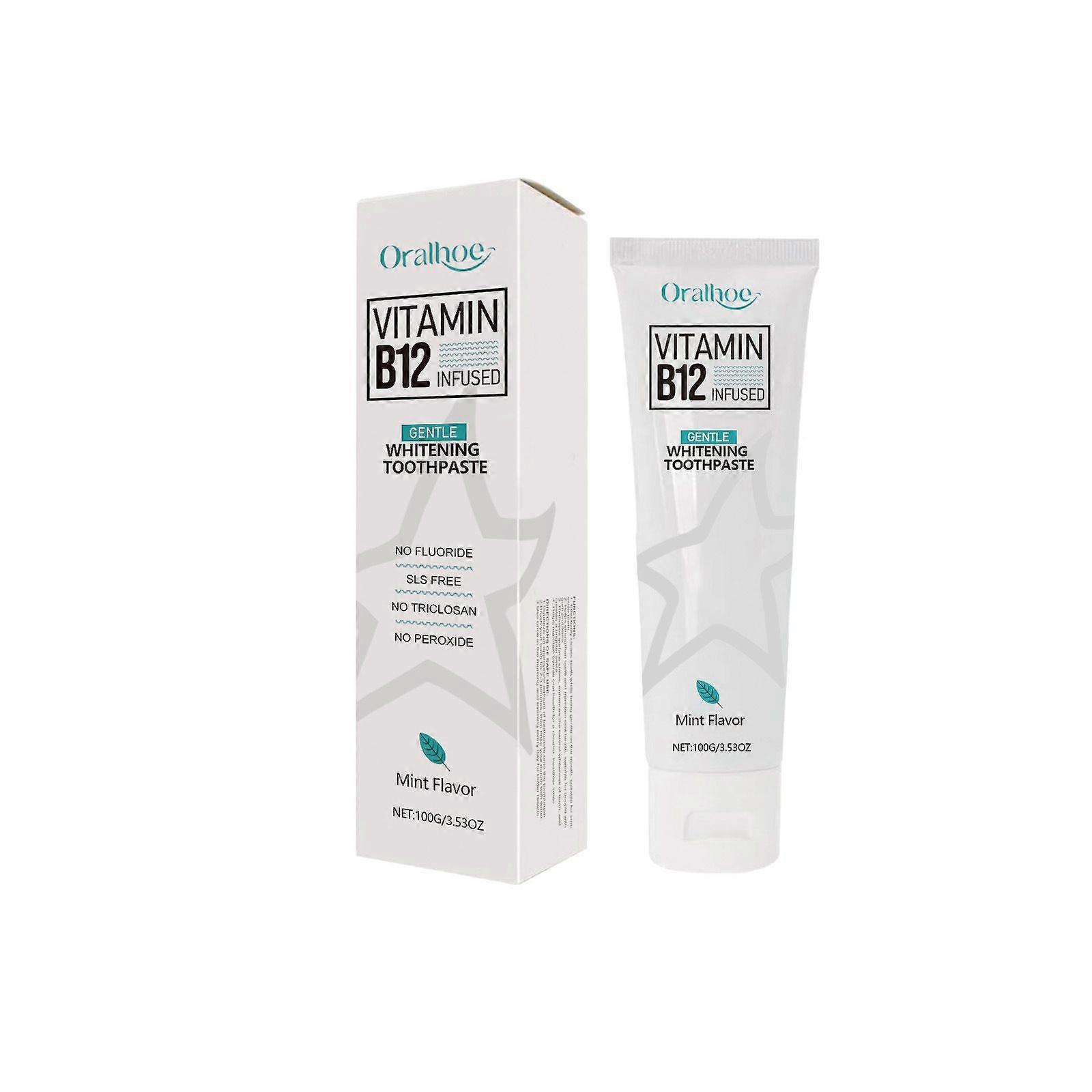 Vitamin B12 Whitening Toothpaste, Deep Cleansing Toothpaste, Fluoride-Free Formula for Sensitive Teeth, Gentle and Effective Formula, Mint Flavor