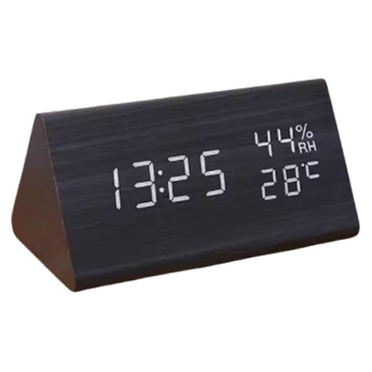 LED Student Clock Simple Wooden Clock Temperature Display Sound Control Clock Desktop Home Decorativ