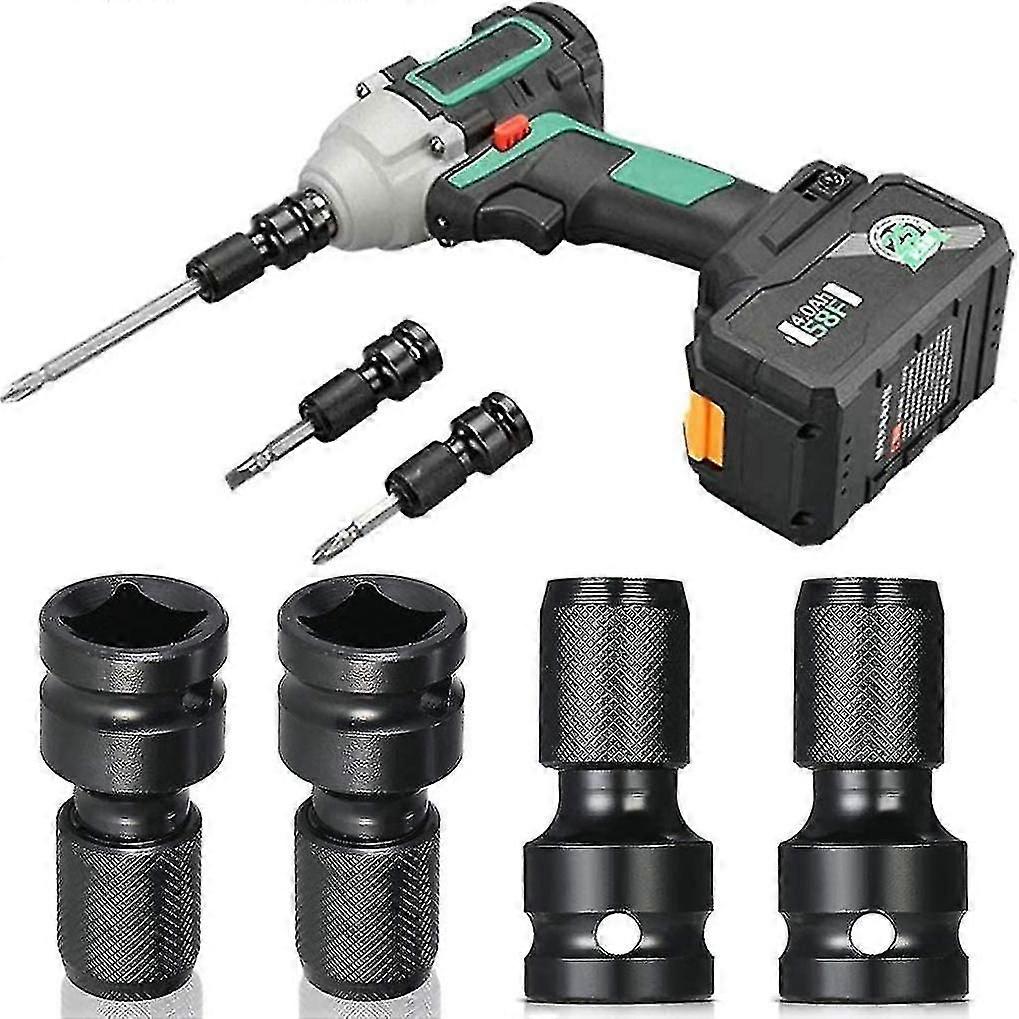 4 Pcs Impact Adaptor 1/2 Square Drive To 1/4 Hex Shank Socket Adapter Quick Release Chuck Converter