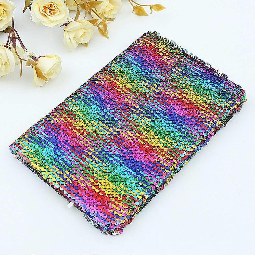 A5 Sparkly Sequin Reversible Notebook with Colorful Rainbow Design for Writing Projects, Lists, and Notes