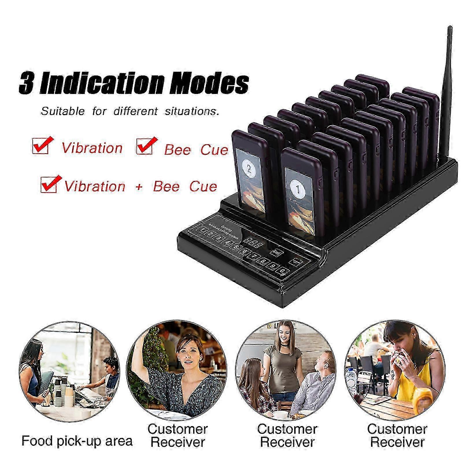 433.92MHz Guest Paging System 999-channel 20 Receivers Pager System for Restaurants - EU Plug