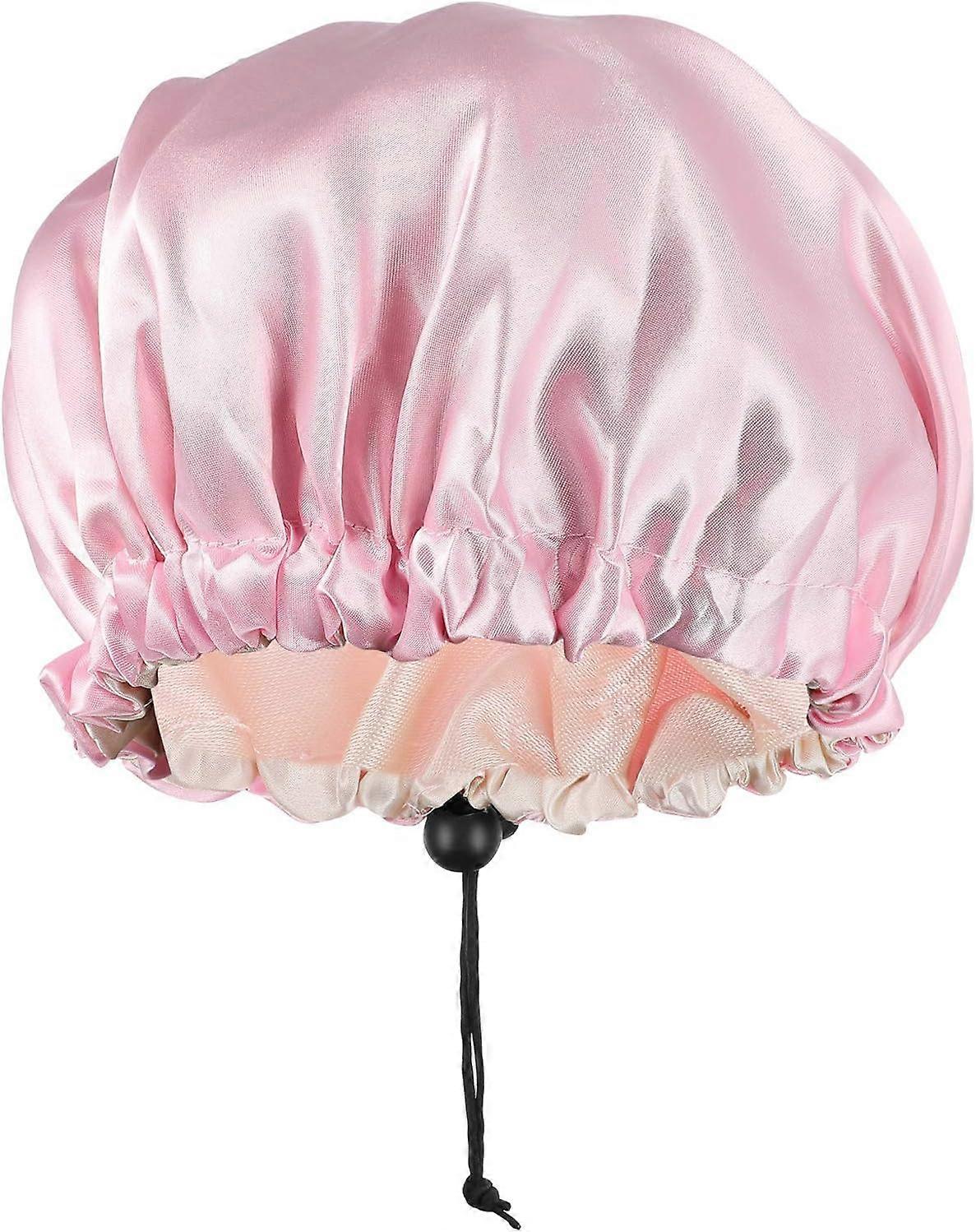 Kids Satin Double Layer Sleeping Cap Adjustable Elastic Sleeping Cap 1pc Pink