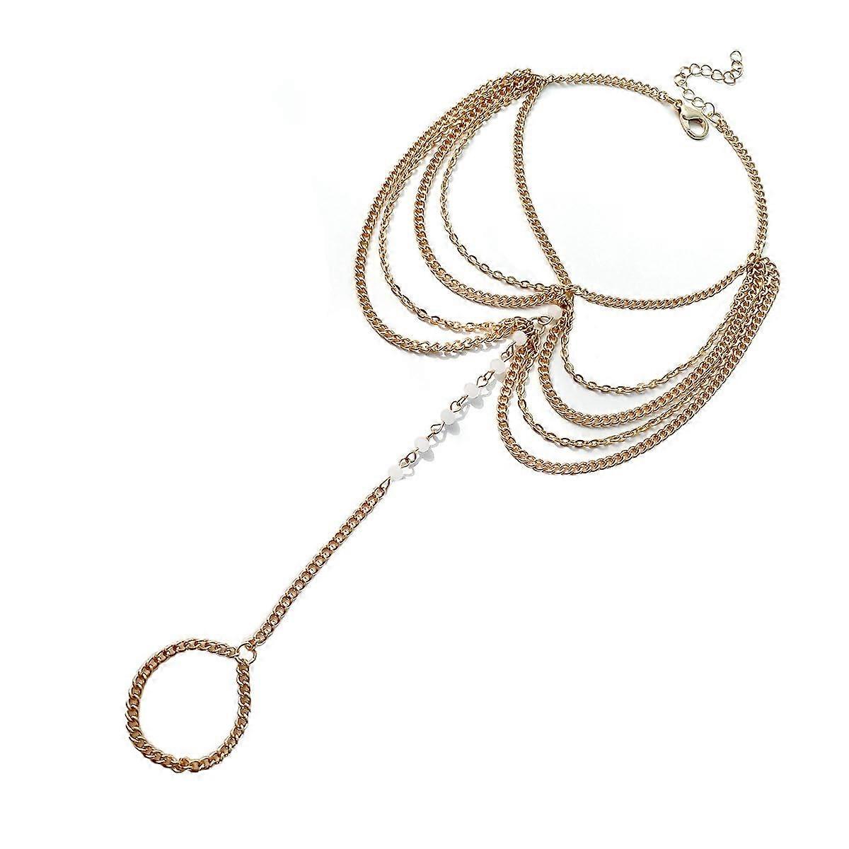 Neu Strand Barfodet Sandal Smykker Elegant Brud Dame Mode Charm Lagdelt Kæde Link Krystal Perler Ankelkæde Armbånd
