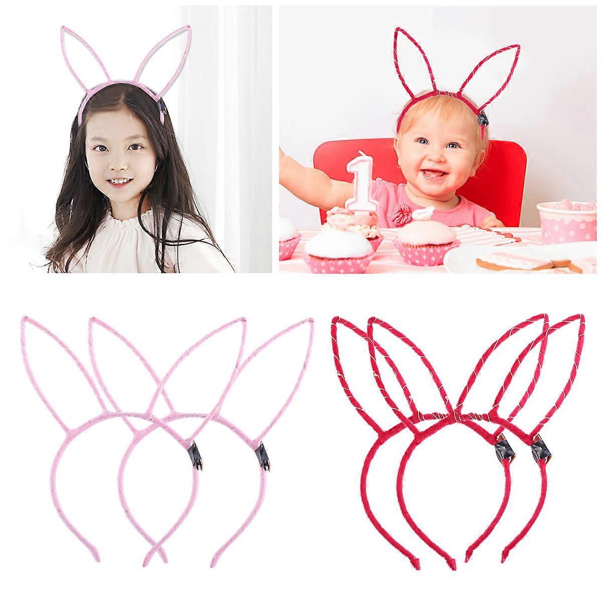 Lighted Headband Rabbit Ear Headband LED Flashing Christmas Halloween New Year's Day 4Pcs Red Pink