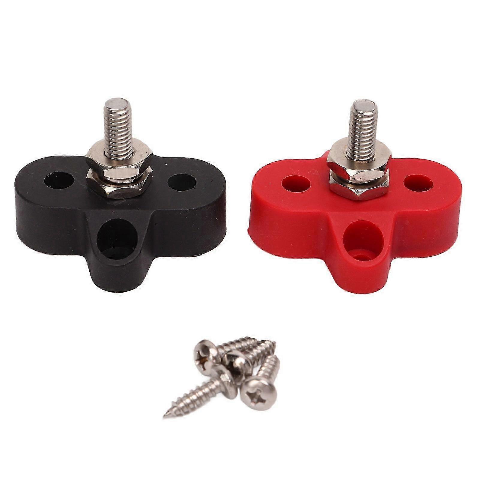 48V Battery Power Stud Red and Black Stainless Steel Post Single Stud Bus Bar Terminal Block for RV Truck Boat 1/4in (M6)