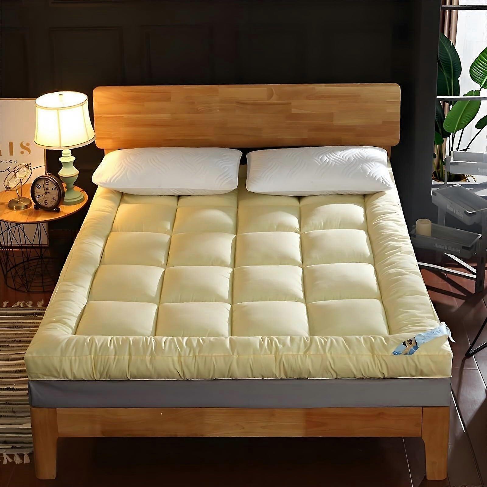 Portable Futon Mattress, Japanese Style, Skin Friendly, Breathable, Foldable, Single and Double, 100x200 cm, Yellow