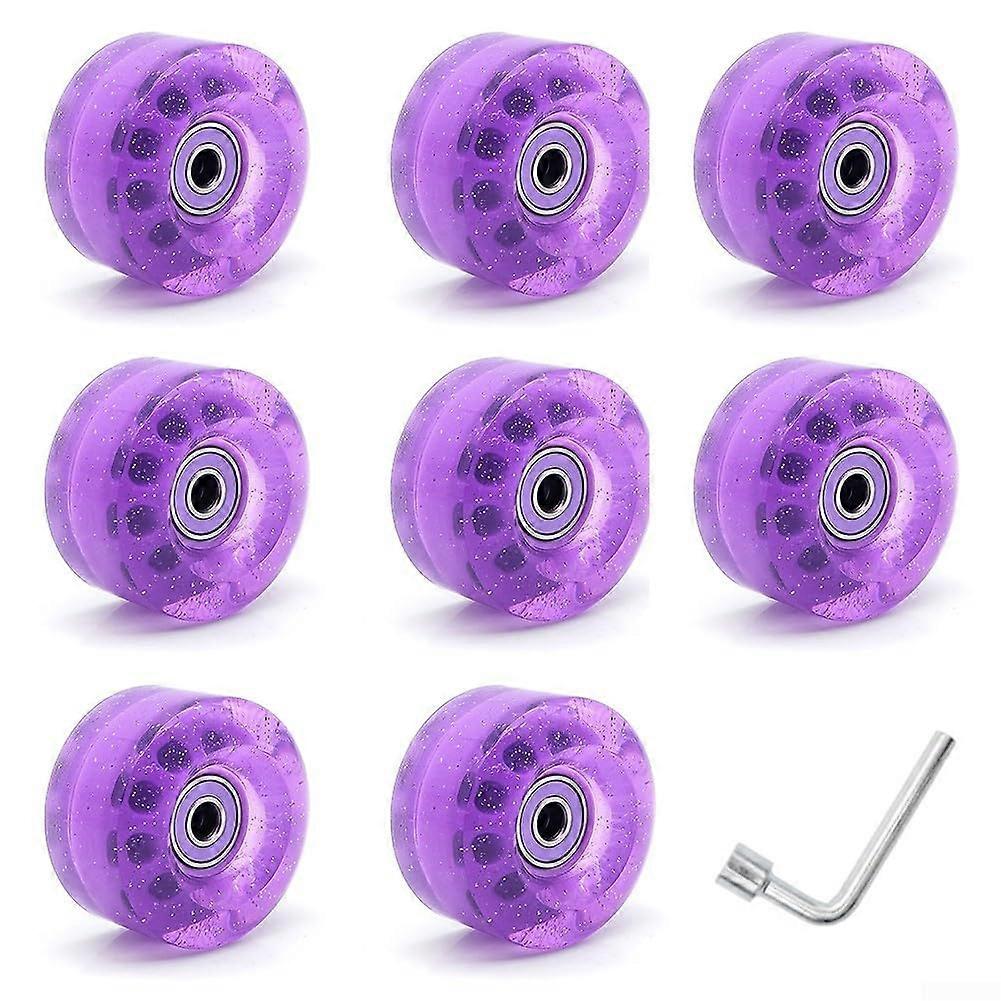 Improved elastic roller skate wheels, 8 pieces, 58 x 32 mm, 82 A, for DoubleRow Skates (purple) violet