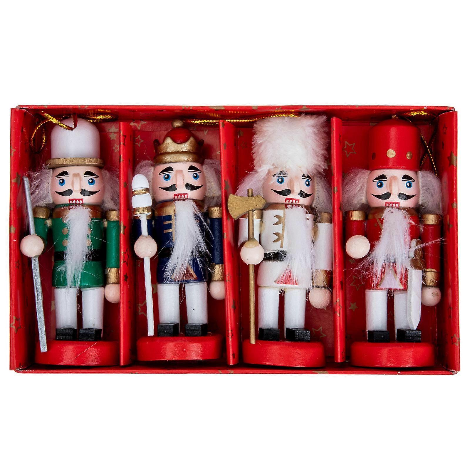Wooden Nutcracker Hanging Ornaments 4PCS Christmas Tabletop Decorations for Indoor Holiday Home and Office Festive Decoration