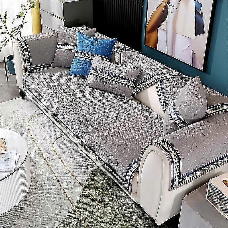 Autumn Plush Couch Cover Thickened Quilting Sofa Cushion Modern Simple Solid Color Webbing Sofa Cushion Living Room Warm Cushion