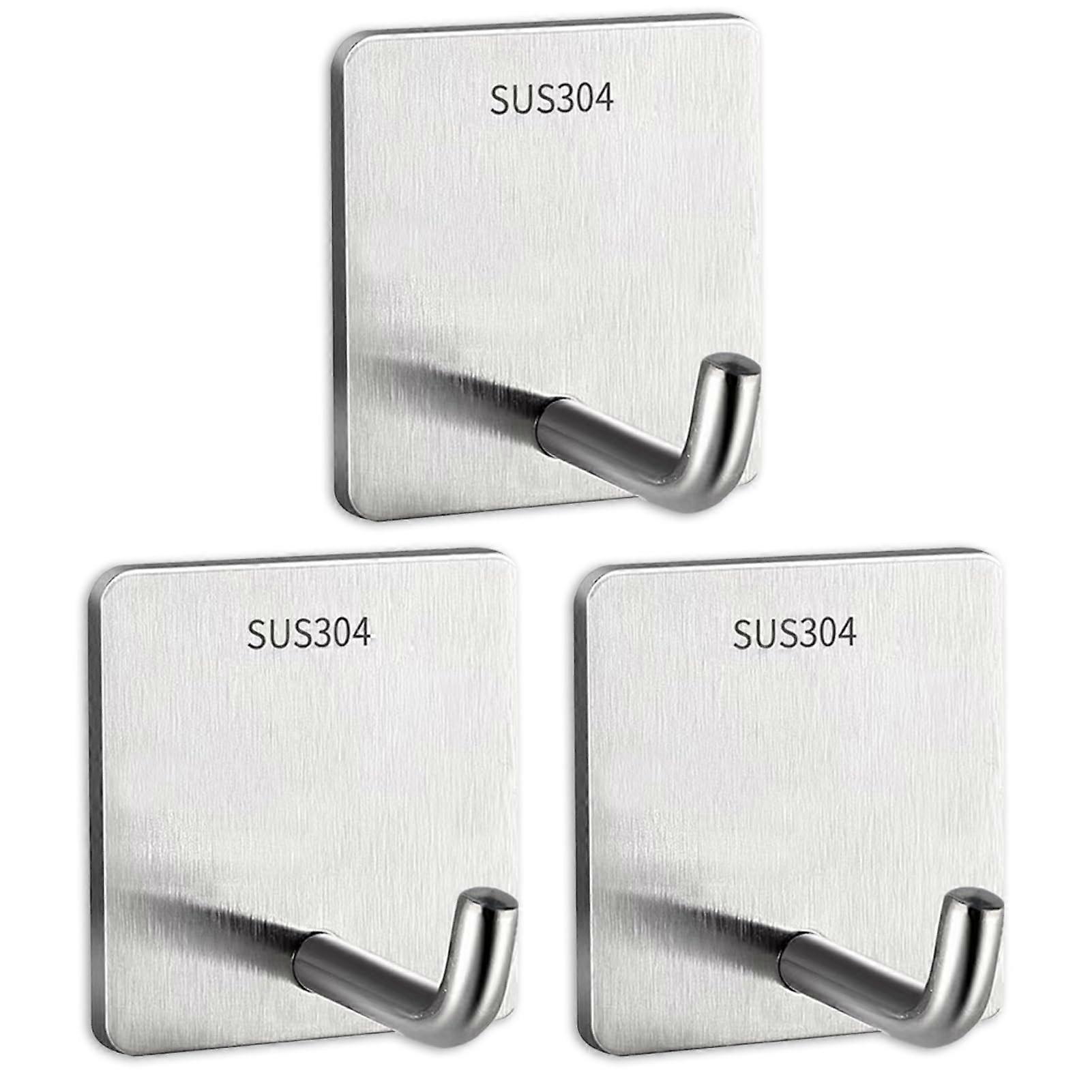 Adhesive Hooks Pack of 3, No Drill Towel Holder, Self-Adhesive Wall Hooks for Bathroom, Strong Adhesion Towel Hooks