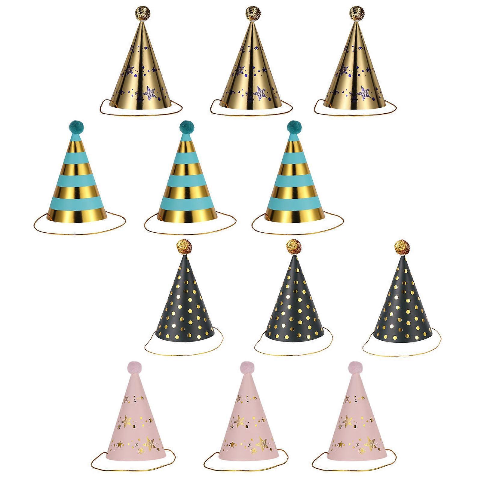 Here's a refined and engaging product description based on your input:
**12pcs Chic Paper Party Hats Gilded Tricorne Crown Design**
Elevate your