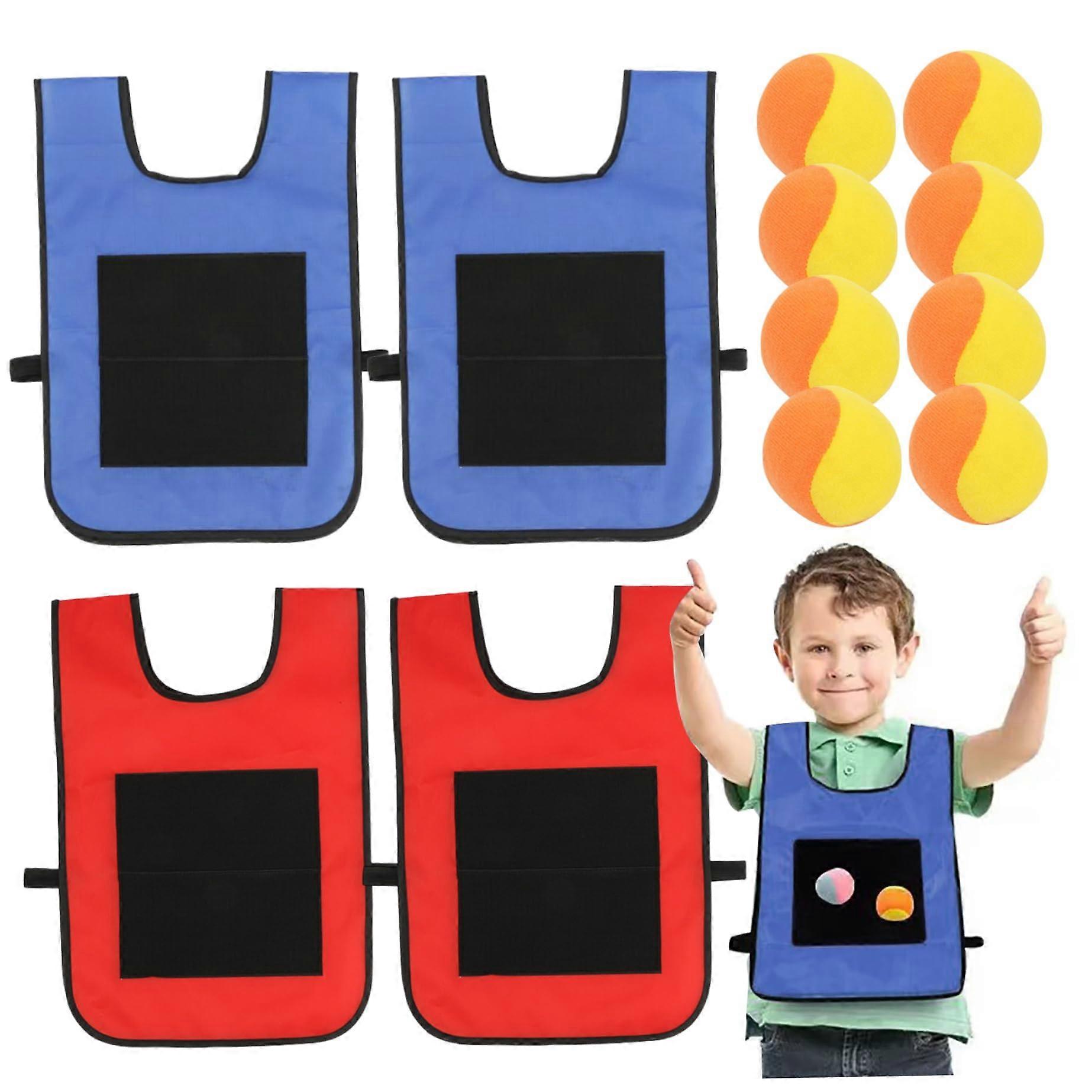 Dodgeball Set with 8 Sport Balls and 4 Sticky Vests for Outdoor Interactive Target Games for Kids