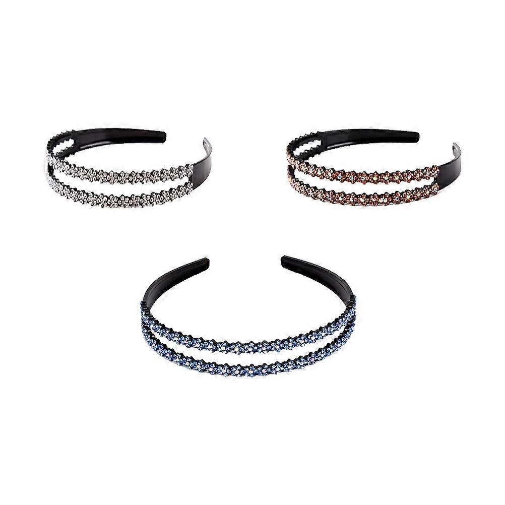 3 Pieces Assorted Color Non-slip Rhinestone Headband for Women with Elegant Flower Design