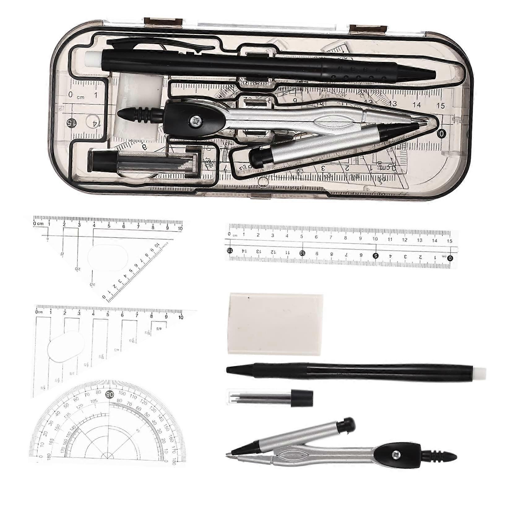 1 Set Stationary Geometry Protractor Kit for Technical Drawings Plastic