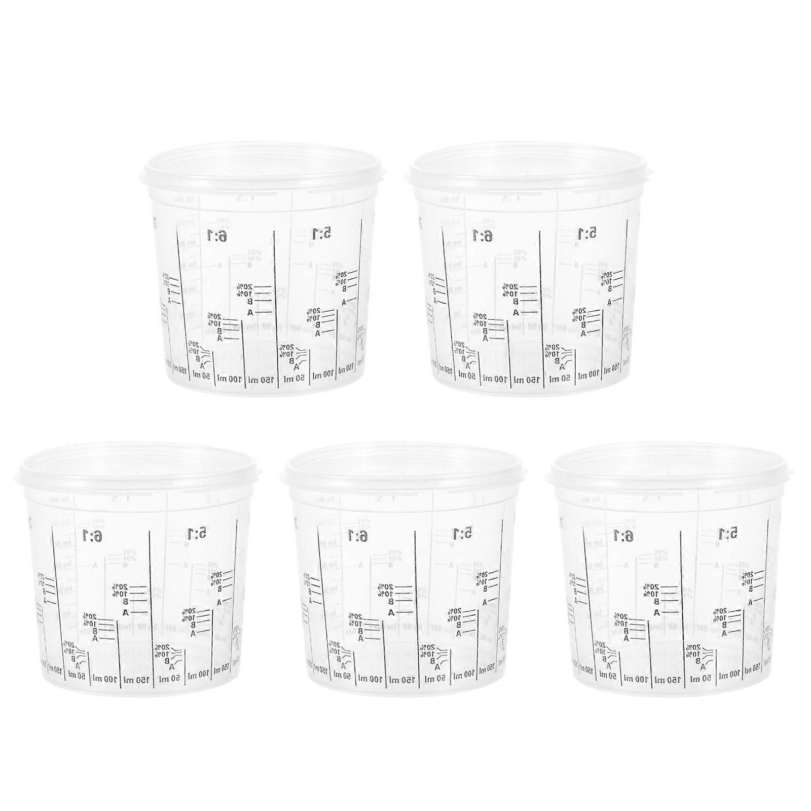 5pcs Transparenter Farbbecher Kunststoff-Farbbecher Einweg-Messbecher mit Deckel