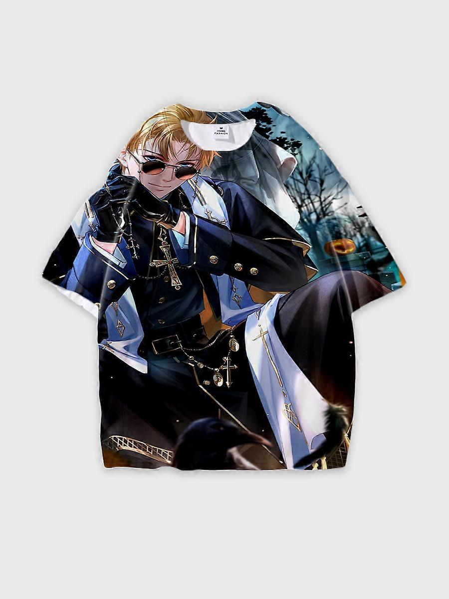 T-shirt round neck Role Pattern loose short sleeve E1237