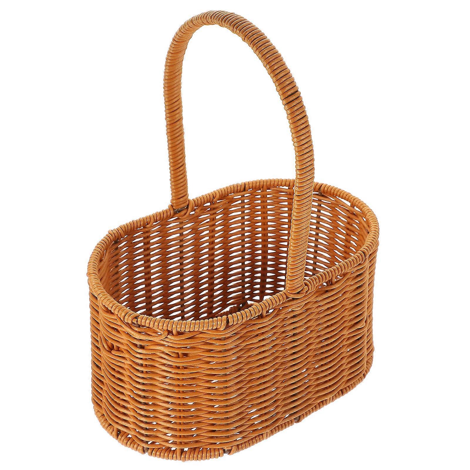 Vintage Picnic Basket Woven Flower Basket Picnic Use Plastic Simple Design 1Set