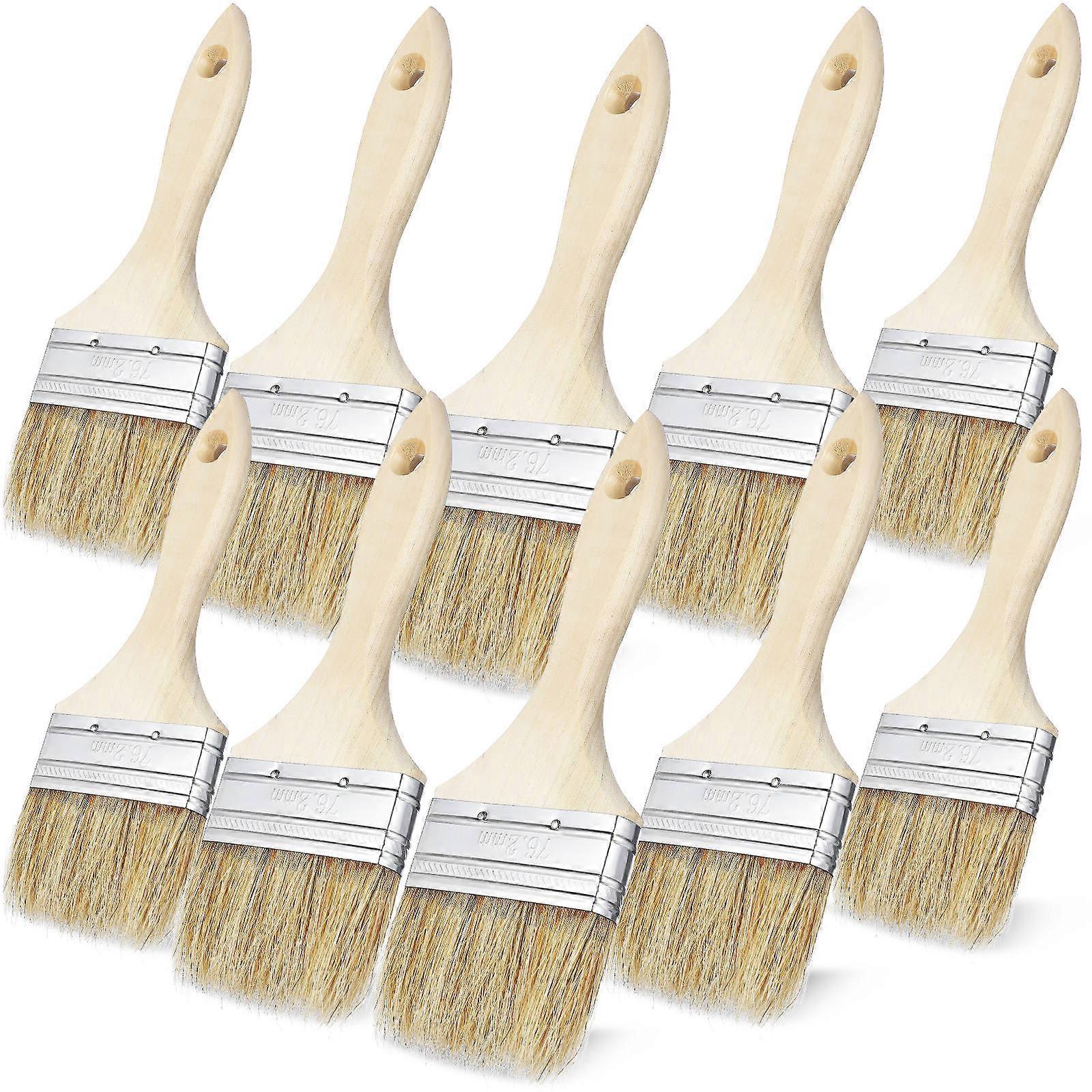 10 Piece Multi Color Painting and BBQ Brush Set with Dense Bristles for Home Use Wood Handle