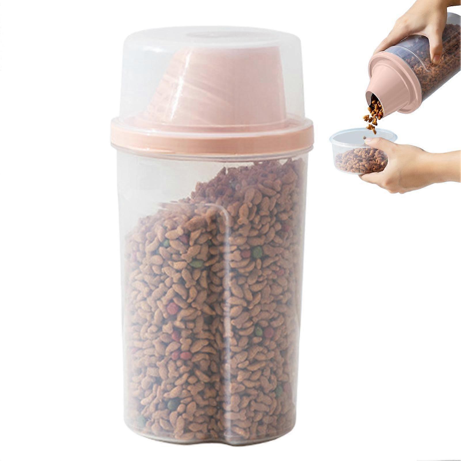 Pet food storage container, airtight, transparent, for cat snacks, pink