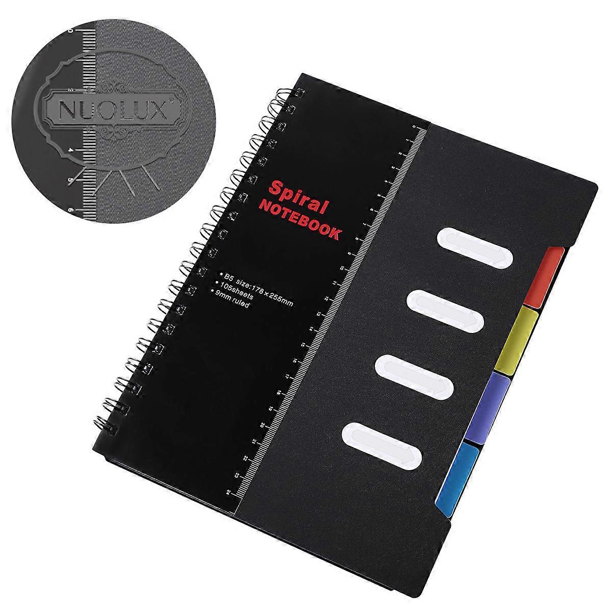 Plastic Shell notebook for Taking Notes with MultiColored Pages and Classic Spiral Design Black