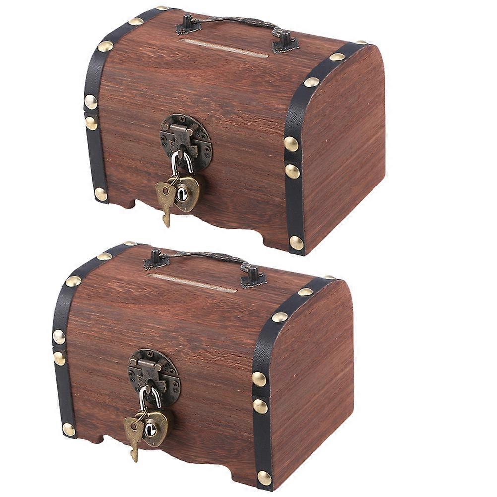 Hemoton 2Pcs Wooden Piggy Banks Saving Box Vintage Coin Storage Box Money Storage Case with Lock