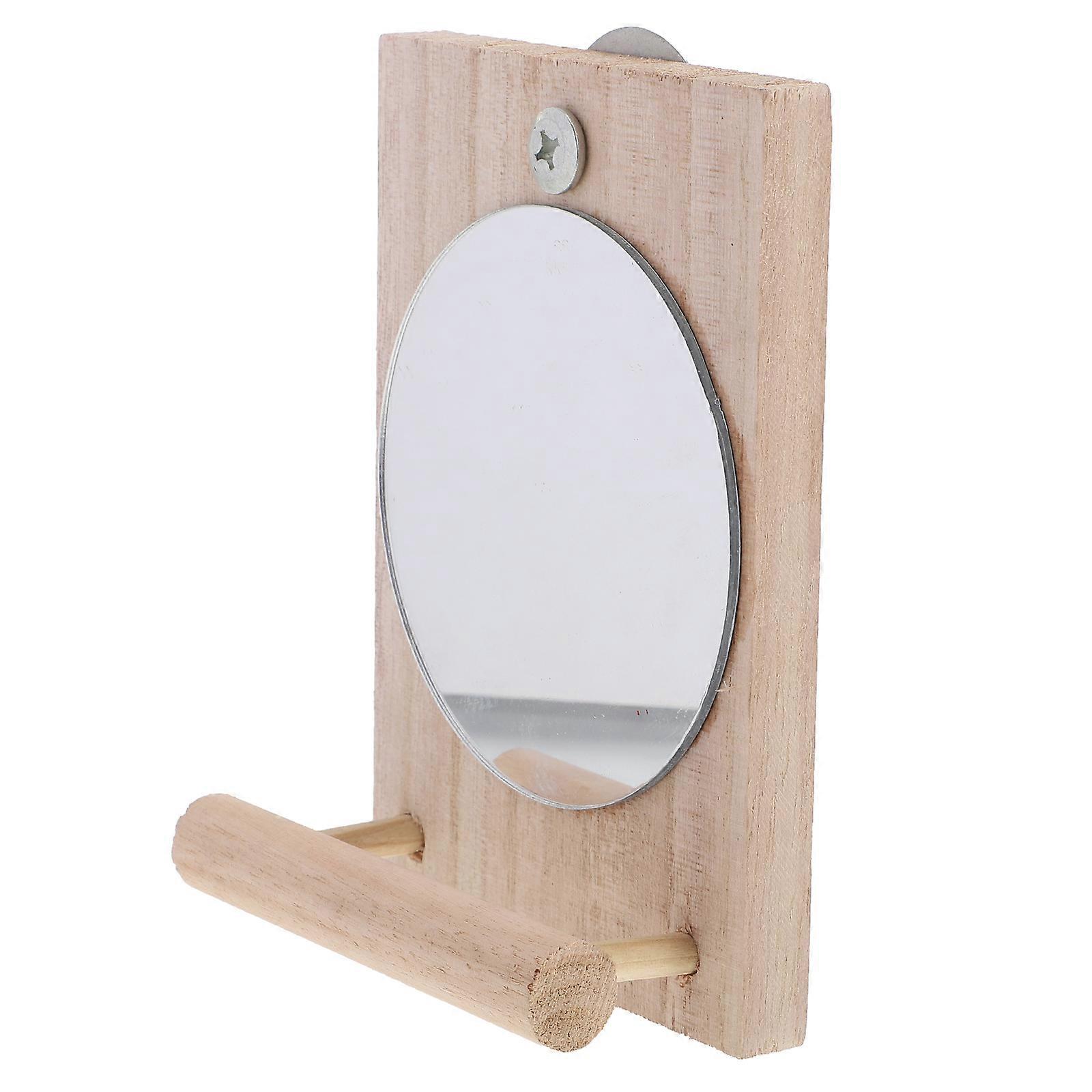 Wooden Perch Bird Mirror Toy Stand 13X9X4.5cm For Bird Owners Exercise 1Pcs