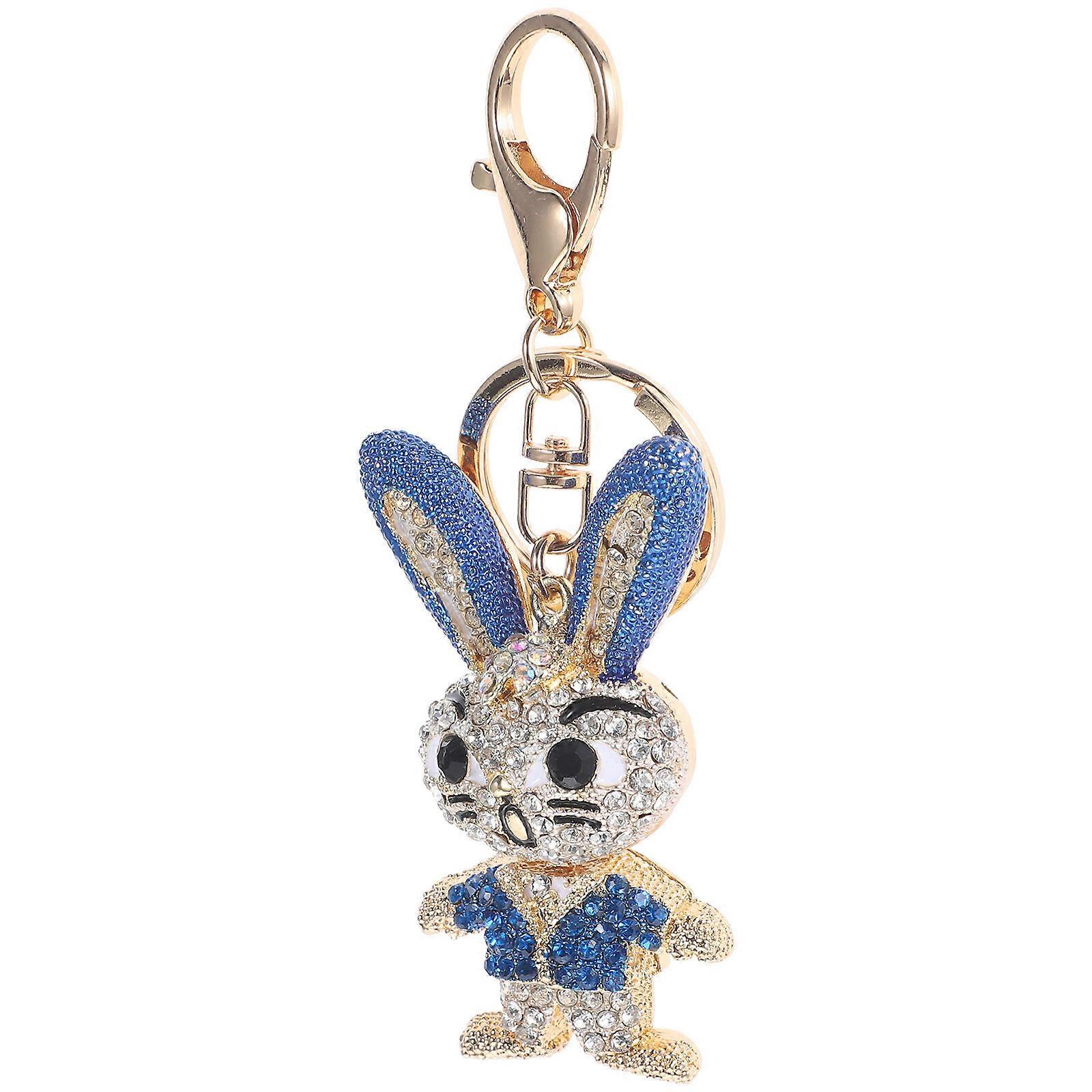 Blue Zinc Alloy Bunny Keychain Pendant for DIY Crafts with Chic Design and Fine Details 3.5x2.5cm