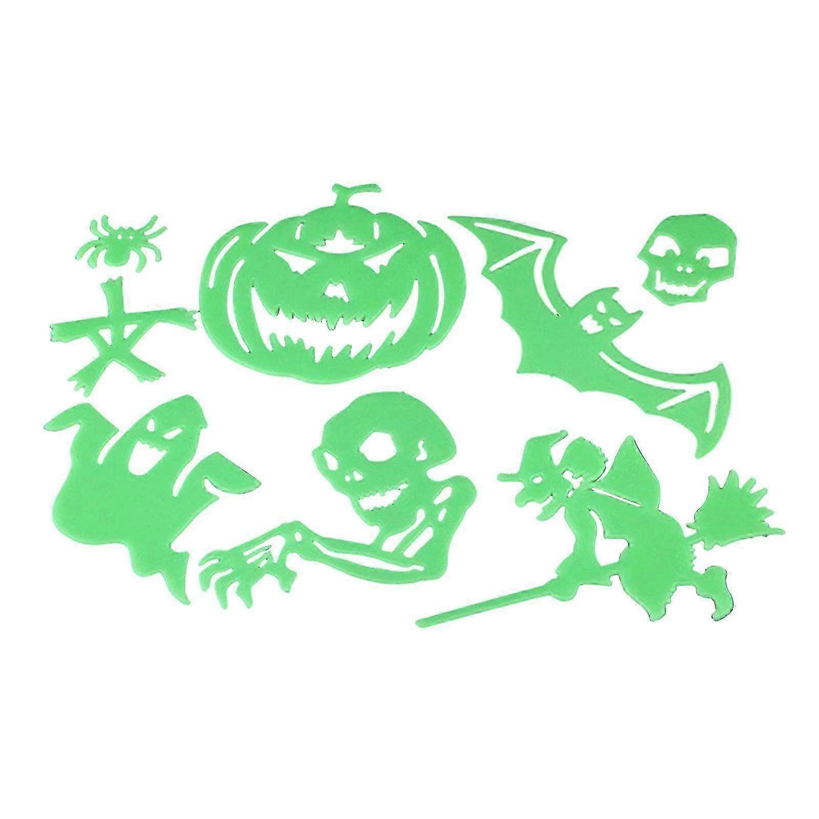 Luminous Halloween Wall Stickers - 8pc Set with Witches, Skulls, Ghosts & More for Spooky Home Decor