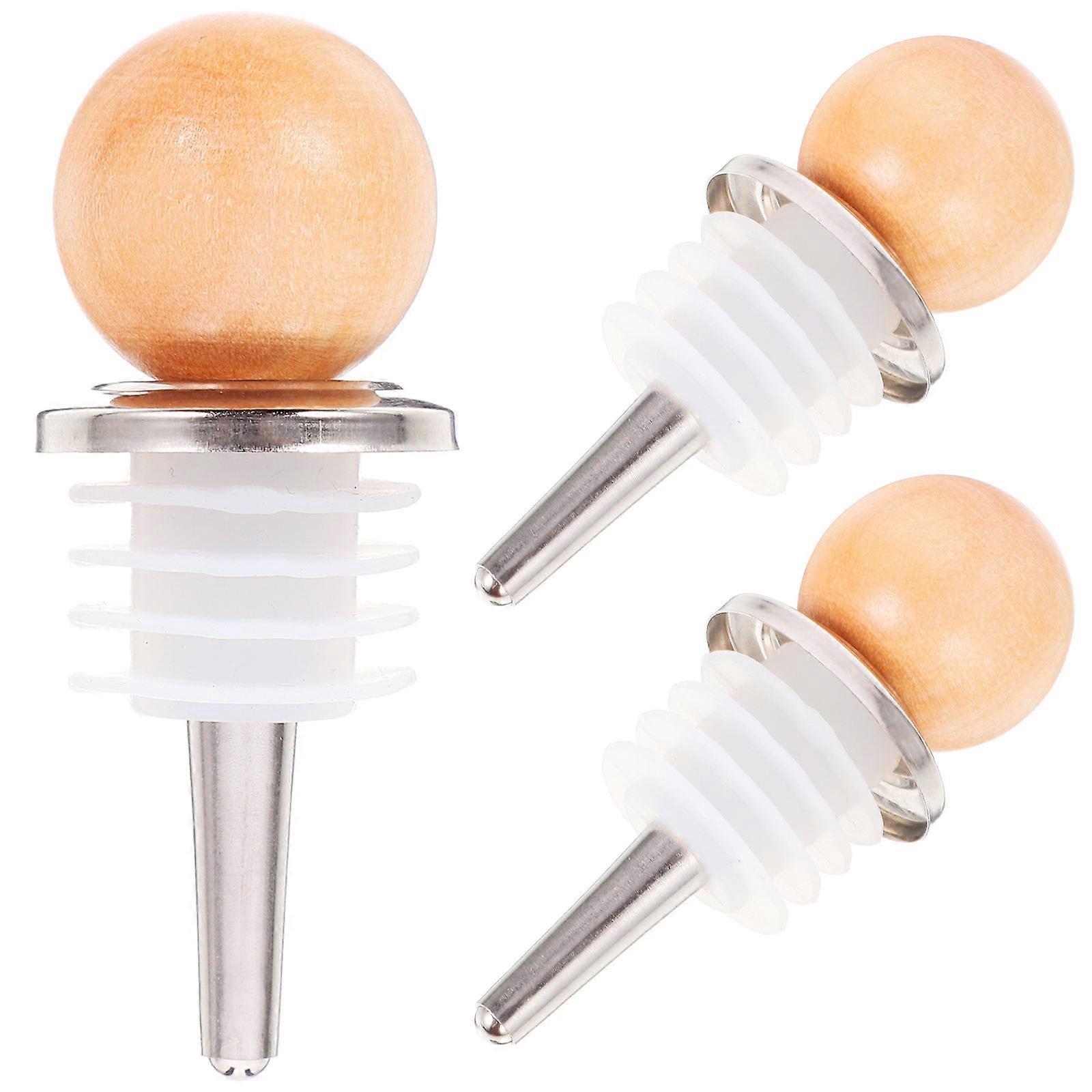 3pcs Stainless Steel Stoppers with Wood & Silicone Seal Leakproof Beverage Plugs for Home, Restaurant & Bar Use Random Color