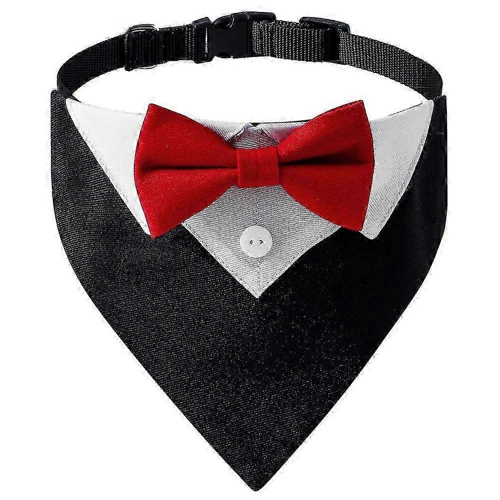 Adjustable Dog Wedding Bandana & Collar with Bow Tie Design - Formal Tuxedo Style Bowtie for Puppies & Small Dogs