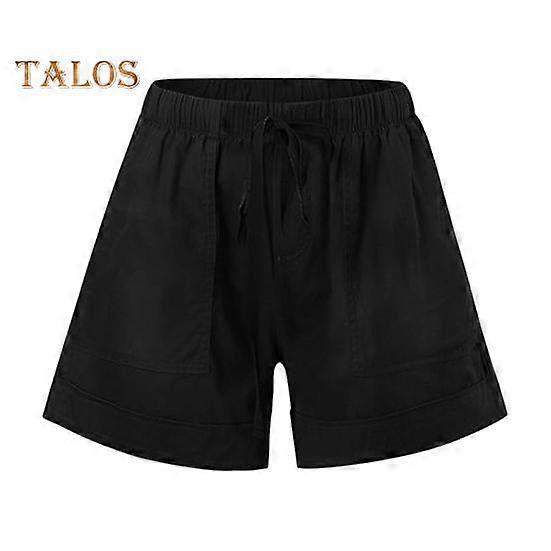 Women Casual Shorts Adjustable Drawstring Elastic Waist Wide-Leg Shorts with Pockets Solid Color Summer Shorts