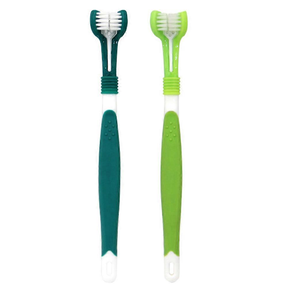 2Pcs Pet Toothbrushes Triple Headed For Dogs With Assorted Color Ideal For Oral Hygiene And Gum Disease Prevention