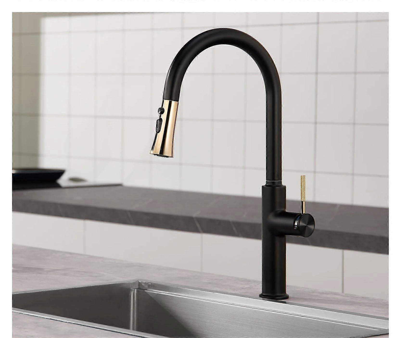Deluxe brushed golden kitchen faucet, pullout design, hot and cold dual control