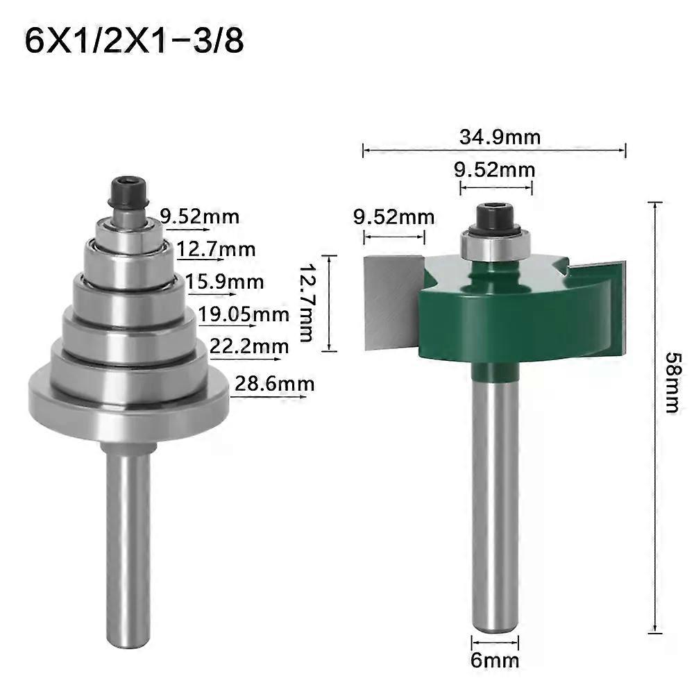 Rabbet Router Bit with 6 Bearings Set -1/2H - 1/4 6mm Shank Woodworking cutter Tenon Cutter for Woodworking Tools