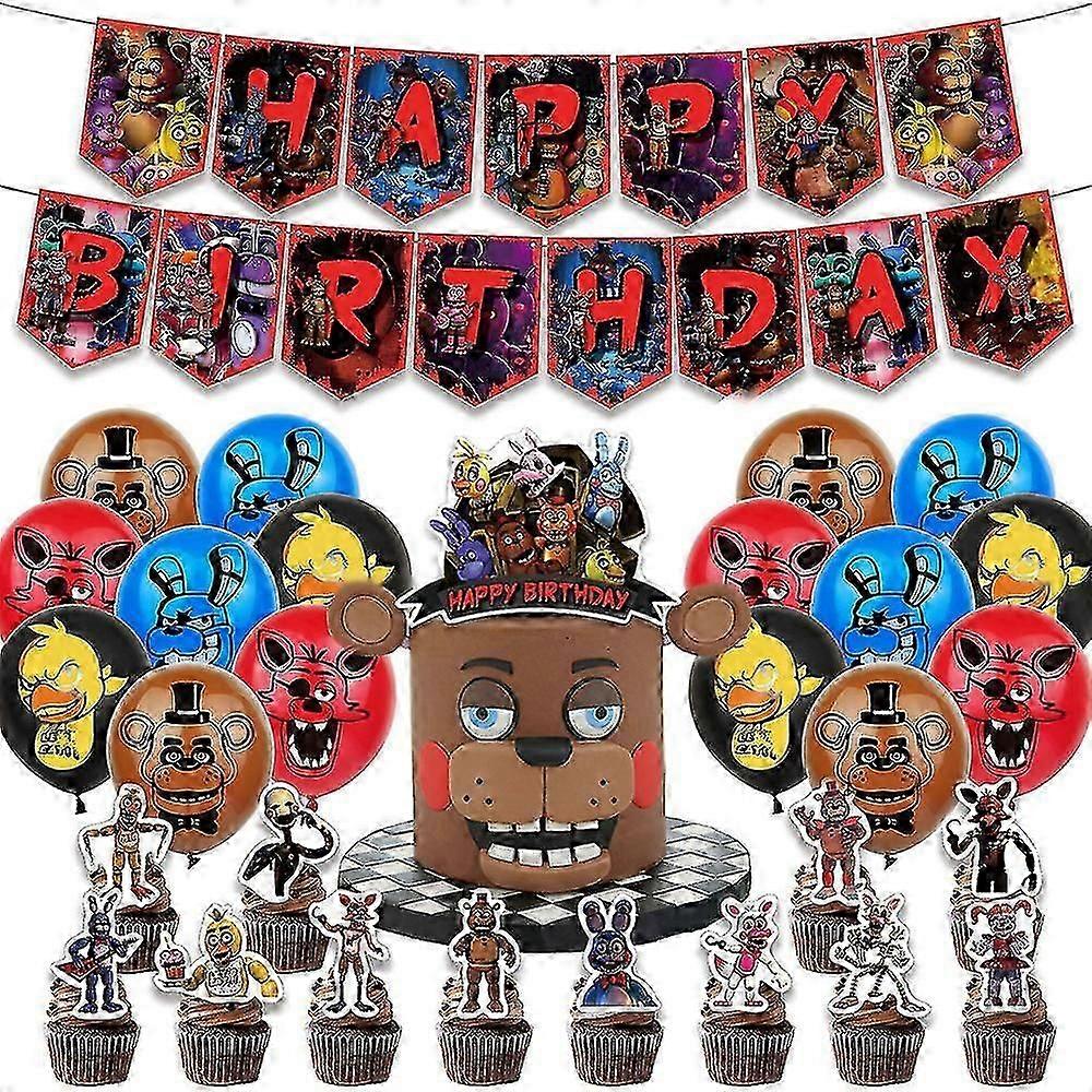 Fnaf Θέμα Γενέθλια Κόμμα Προμήθειες Banner Μπαλόνια Τούρτα Cupcake Topper Διακόσμηση Σετ
