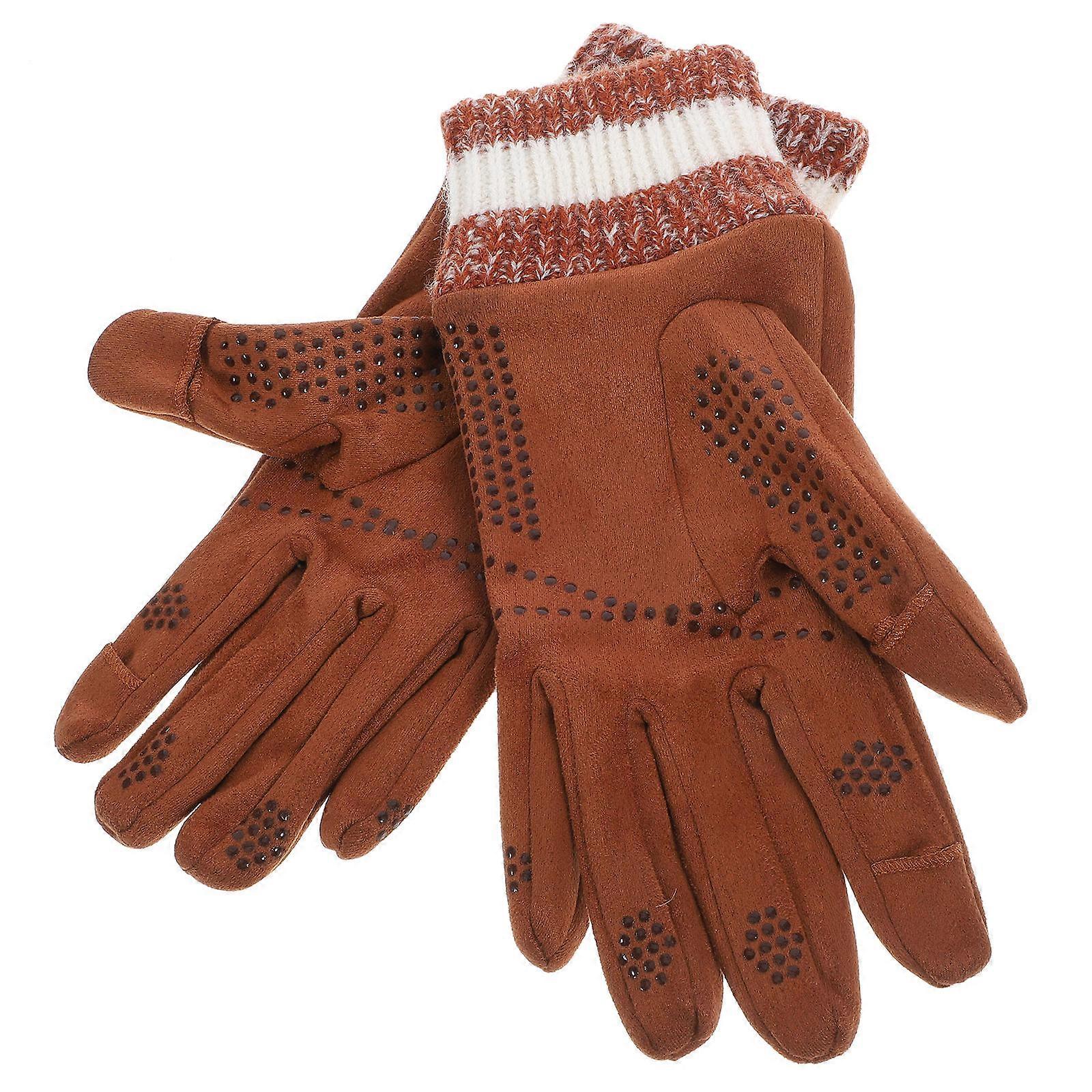 Orange Suede Touchscreen Winter Gloves for Men's NonSlip Comfortable Riding and Outdoor Activities Size 1 Pair
