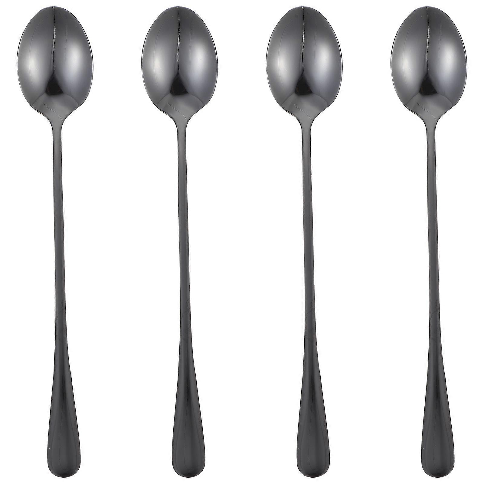 Stainless Steel Dessert Spoons For Home Use With Long Handle Elegant Design 4Pcs Set