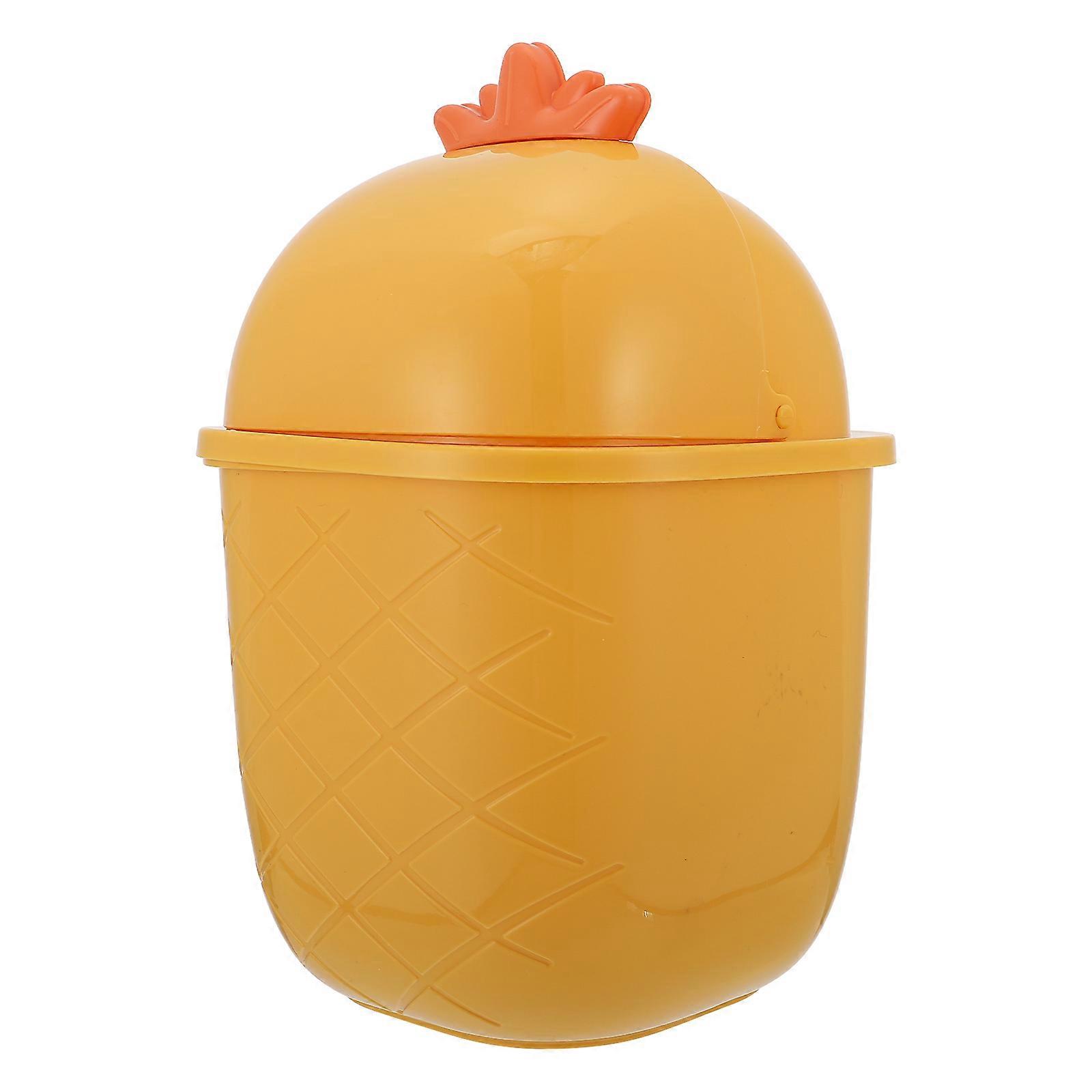 Slide-Type Trash Can with Lid 1Pcs Yellow Plastic Space-Saving for Storage Slide Trash Can