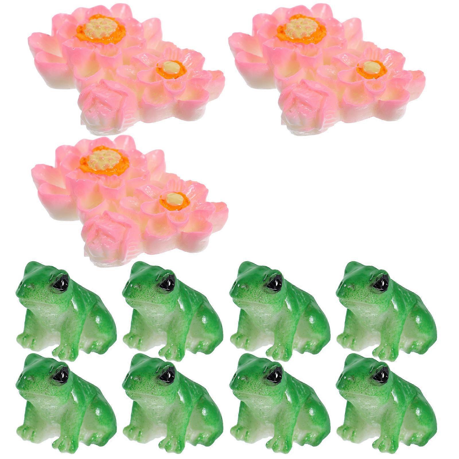 1 Set of Adorable Frog Figurine Desktop Lawn Decoration Lotus Statue for Garden