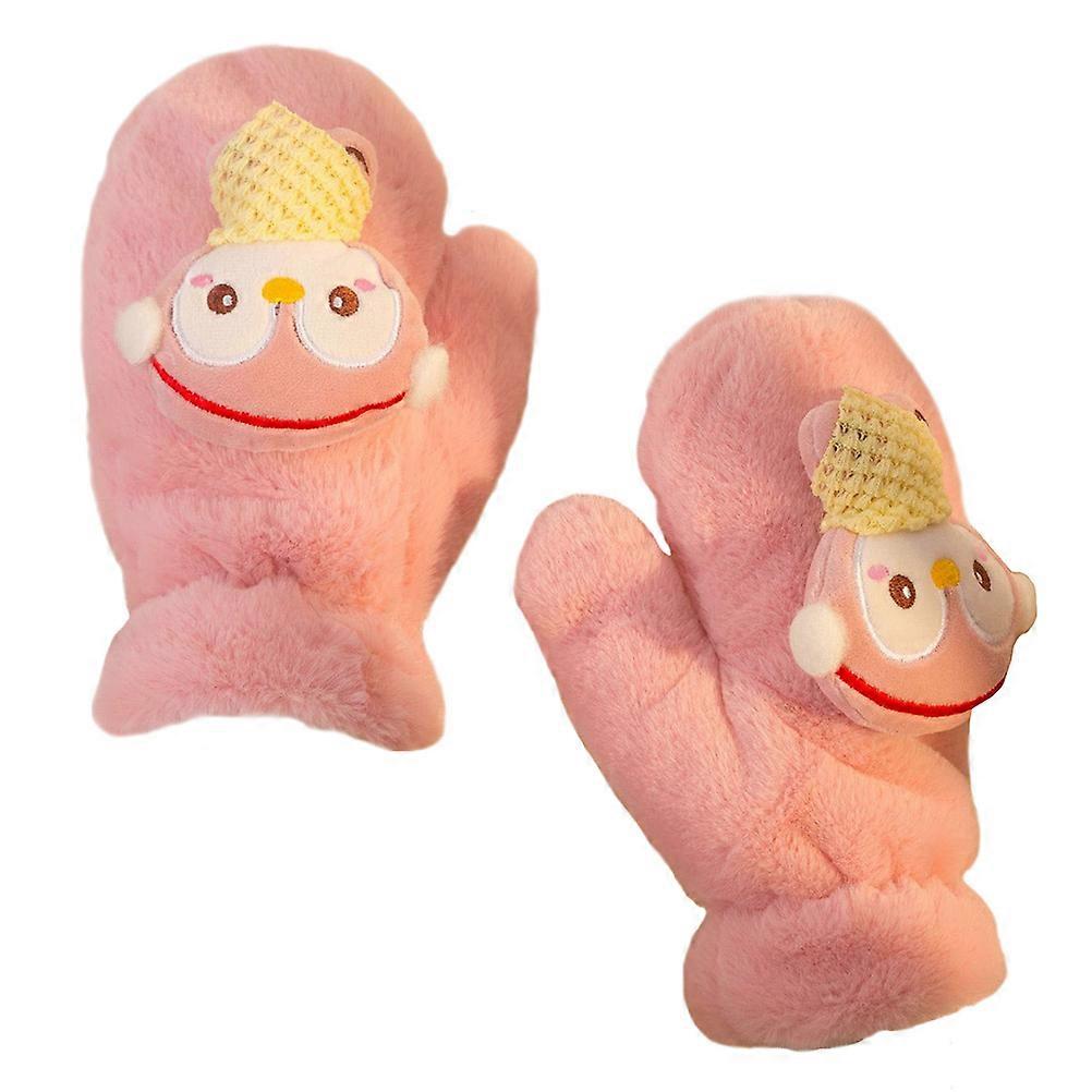 Funny Winter Gloves Cartoon Penguin Shape Warmth Retention Pink 1 Pair