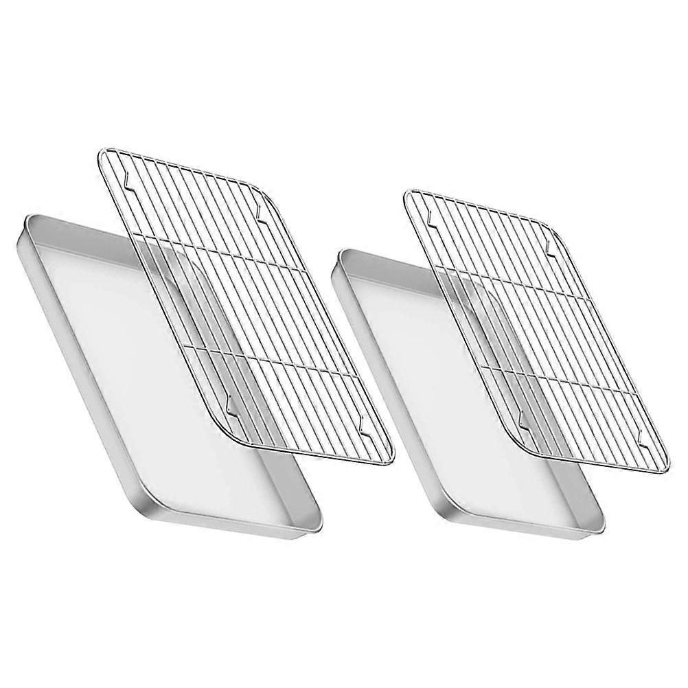 Stainless Steel Baking Sheet with Cooling Rack for Oven Use Silver Mirror Finish 2 Sets
