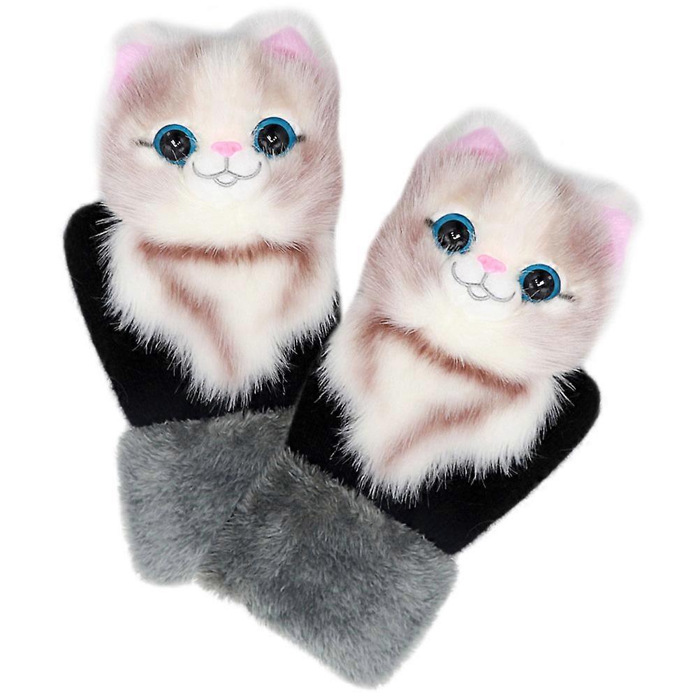 Cute Mittens Cat -resistant Outdoor Activities Plush Material Easy To Wear 1 Pair