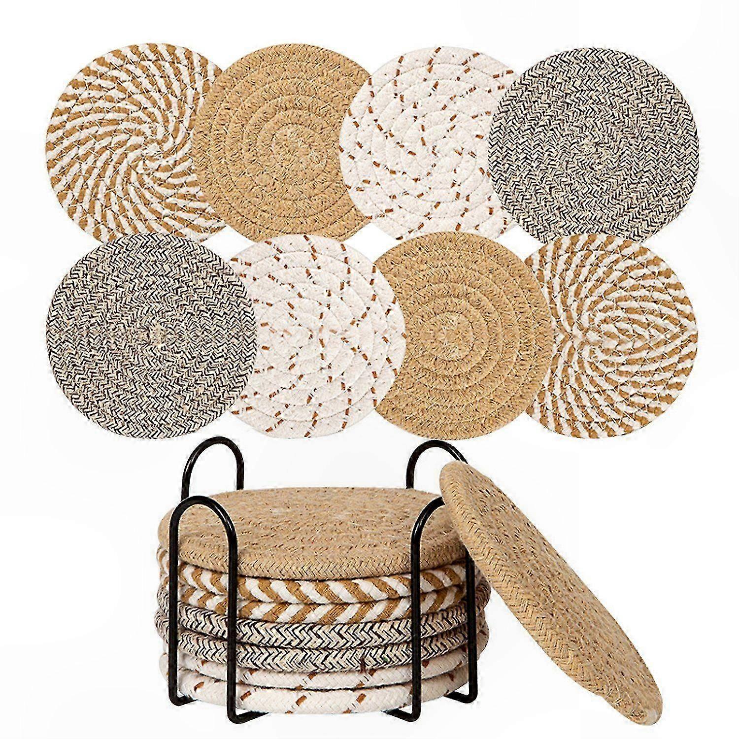 Set of 8 Round Drink Coasters, Glass Material, Stylish and Durable Design for Everyday Use