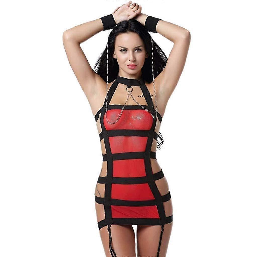 Lingerie Sets for Women with Stockings Protector, Wine Red Hollow Lace Bustier and G-String, Size L