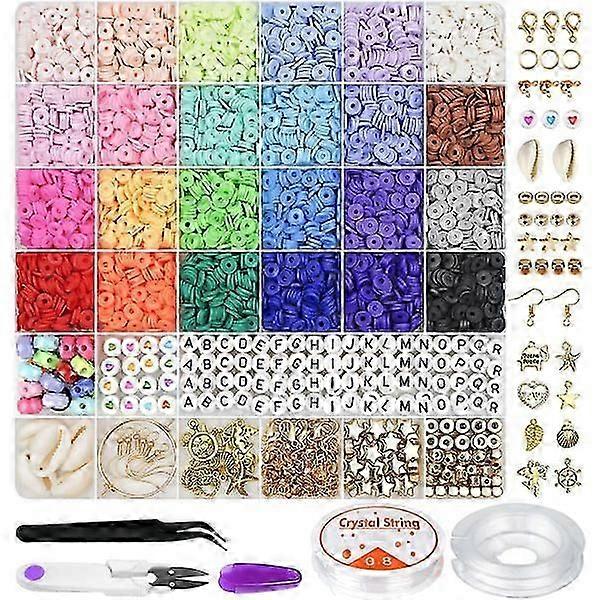 6000 pcs Clay beads for bracelet making, 24 colors flat round